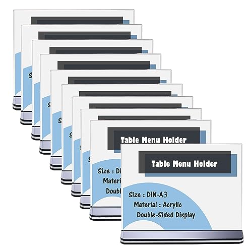 TUKA 10er Tischaufsteller A3 Querformat mit Sockelboden, Acryl Werbeaufsteller Tischständer Doppelseitiges Display, Flyer Aufsteller, Menükartenhalter, Glasklar Acrylglas T-Ständer, TKD8204-A3-10x von TUKA-i-AKUT