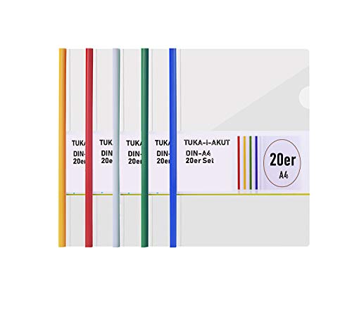 TUKA-i-AKUT 20st. A4 Sliding Bar Binder, PP Transparent Schiebebinder Berichte Umschlag, Abdeckungen Grip Binding Bars Dokumente Klassifizierung, 20er Set, Schiebe Bar in 5 Farben, TKD8040-bunt-20x von TUKA-i-AKUT