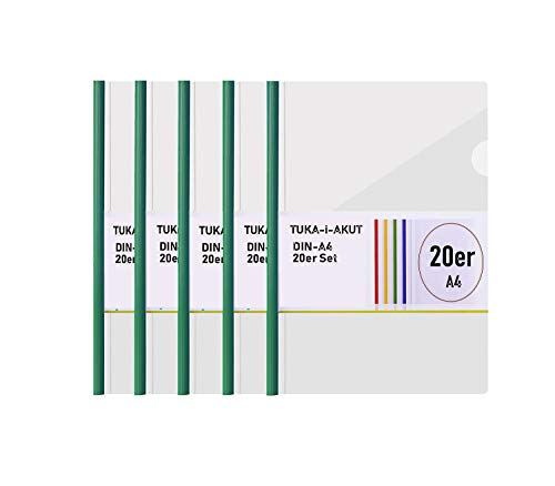 TUKA-i-AKUT 20st. A4 Sliding Bar Binder, PP Transparent Schiebebinder Berichte Umschlag, Abdeckungen Grip Binding Bars Dokumente Klassifizierung, 20er Set, Schiebe Bar in Grün, TKD8040-green-20x von TUKA-i-AKUT