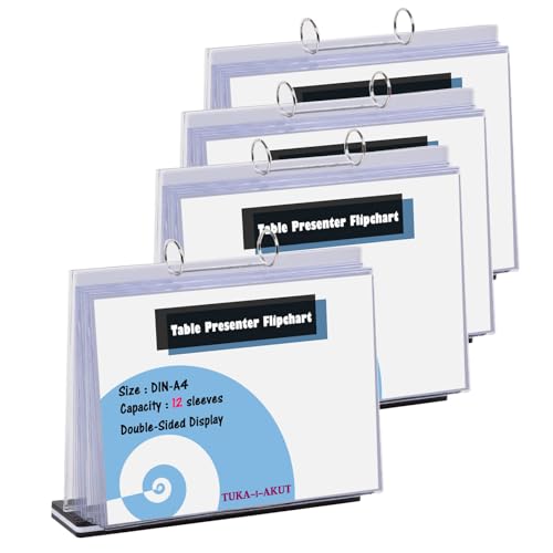 TUKA-i-AKUT 4er A4 Quer Tisch-Flipchart aus Acryl mit Basis, 12 Hüllen je T Form Desktop Flip Chart, Beidseitig Präsentation Flipchart, Aufstellringbuch, Tischaufsteller A4 Quer, TKD8210-A4-12F-4x TUKA-i-AKUT 4er A4 Quer Tisch-Flipchart aus Acryl mit Basis, 12 Hüllen je T Form Desktop Flip Chart, Beidseitig Präsentation Flipchart, Aufstellringbuch, Tischaufsteller A4 Quer, TKD8210-A4-12F-4x von TUKA-i-AKUT