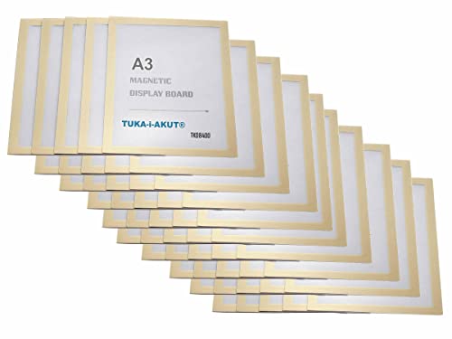 TUKA-i-AKUT 50st. A3 Info-Rahmen Selbstklebend mit Magnetverschluss, Einstecktasche Infotasche Blatthalter, Schnelles Wechseln von Aushängen, Aufklappbarer Magnetrahmen Farbe Gold, TKD8400-A3-50x von TUKA-i-AKUT