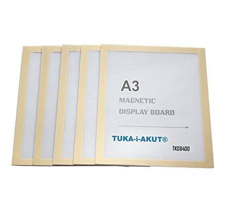 TUKA-i-AKUT 5st. A3 Info-Rahmen Selbstklebend mit Magnetverschluss, Einstecktasche Infotasche Blatthalter, Schnelles Wechseln von Aushängen, Aufklappbarer Magnetrahmen Farbe Gold, TKD8400-A3-5x von TUKA-i-AKUT
