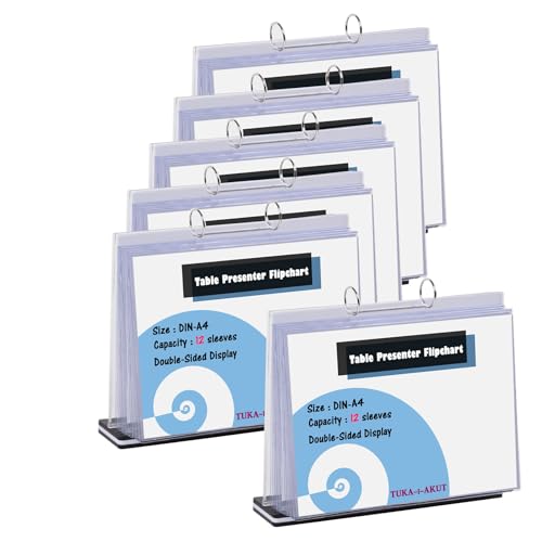 TUKA-i-AKUT 6er A4 Quer Tisch-Flipchart aus Acryl mit Basis, 12 Hüllen je T Form Desktop Flip Chart, Beidseitig Präsentation Flipchart, Aufstellringbuch, Tischaufsteller A4 Quer, TKD8210-A4-12F-6x von TUKA-i-AKUT