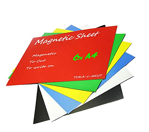 TUKA-i-AKUT 6x A4 Magnetfolie zum Beschriften und Zuschneiden, Flexibel Magnet Tafelfolie Magnetplättchen, Werbelehrmagnet Magnetische Etikett Plakat, 6er Set in 6 Farbe, TKD9040-bunt-A4-6x von TUKA-i-AKUT