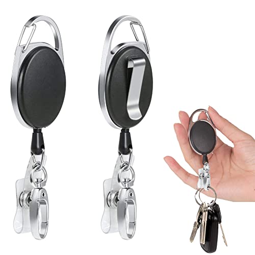 Einziehbarer Ausweishalter, Schlüsselband Ausziehbar, Einziehbarer Schlüsselanhänger, Schlüsselanhänger mit Stahldrahtschnur, Einziehbarer Schlüsselanhänger Schlüsselkette mit Karabiner, 2 Stück von TUKNN