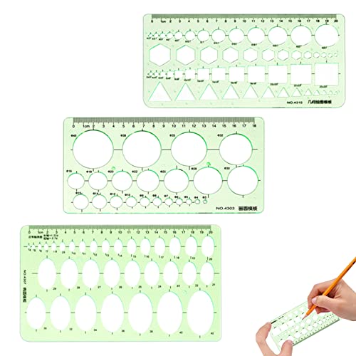 Geometric Lineal, Geometrische Zeichenlineale, Multifunktionales Geometrisches Lineal, Geometrische Zeichnungsschablonen-Messwerkzeug für Schulbürobedarf, für Schule, Büro, Gebäude,3Stück von TUKNN