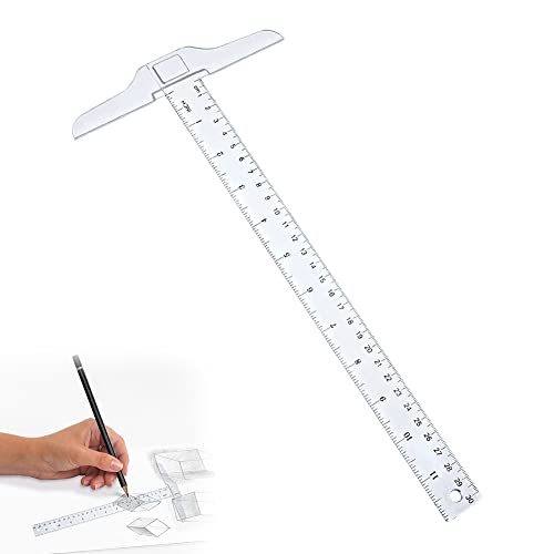 T-Lineal Doppelseitig, Kunststoff T-Quadrat metrisches Lineal, T-Lineal Transparent für Zeichnen und Allgemeine Layout Arbeiten Schule Büro Zuhause Skizzieren Messwerkzeug 30 cm von TUKNN
