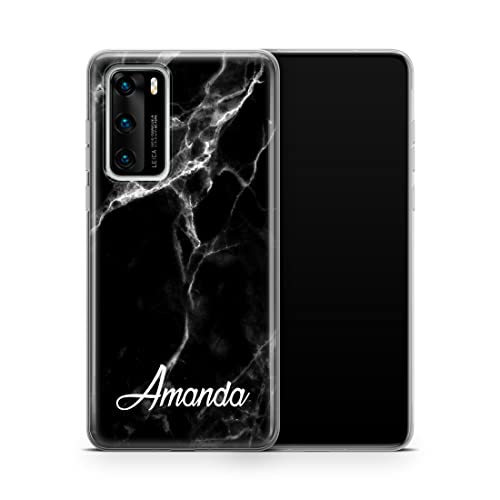 TULLUN Personalisierte Handyhülle für Huawei P40 Lite - Klare Soft Gel Benutzerdefinierte Schwarzer Marmor Marble Weiß Name Buchstabe Initialen Name Text - Unterer Name TULLUN Personalisierte Handyhülle für Huawei P40 Lite - Klare Soft Gel Benutzerdefinierte Schwarzer Marmor Marble Weiß Name Buchstabe Initialen Name Text - Unterer Name von TULLUN