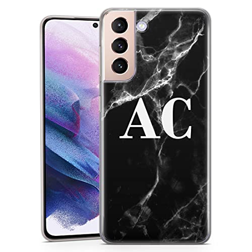TULLUN Personalisierte Handyhülle für Samsung Galaxy A26 - Klare Weicher Gel Schutzhülle Schwarzer Weiß Marble Design Buchstabe Initialen Name Text Stil - Weiße Initialen von TULLUN