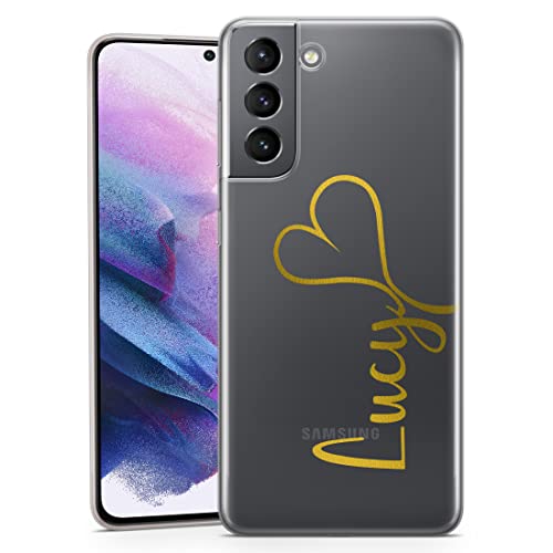 TULLUN Personalisierte Handyhülle für Samsung Galaxy A35 - Klare Soft Gel Benutzerdefinierte Groß Name & Herz Design Buchstabe Initialen Text Idea Stil - Goldmuster von TULLUN