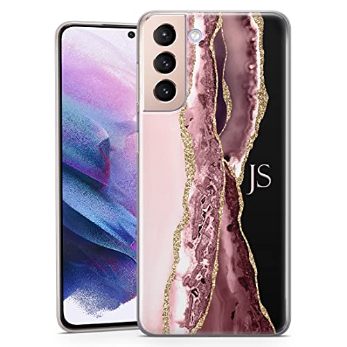 TULLUN Personalisierte Handyhülle für Samsung Galaxy A50 - Klare Soft Gel Benutzerdefinierte Swash Pink Gold Marmor Design Stil Buchstabe Initialen Name Text - Initialen von TULLUN