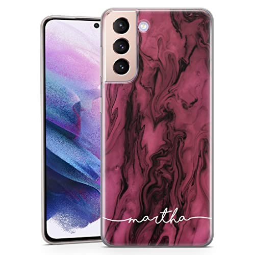 TULLUN Personalisierte Handyhülle für Samsung Galaxy A50 - Klare Weicher Gel Schutzhülle Herbststimmung Gold Marmor Design Initialen Name Stil - Rosa Schwarzer Marmor von TULLUN