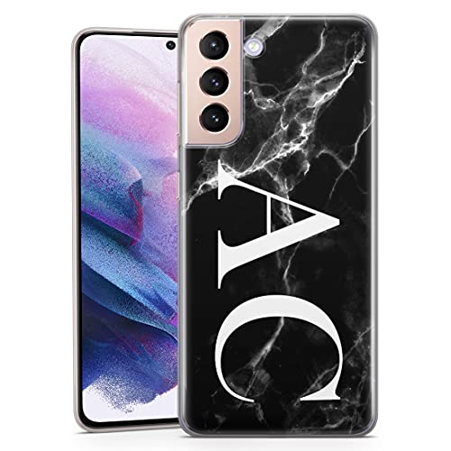 TULLUN Personalisierte Handyhülle für Samsung Galaxy A51 - Klare Weicher Gel Schutzhülle Schwarzer Weiß Marble Design Buchstabe Initialen Name Text Stil - Große Initialen von TULLUN