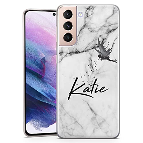TULLUN Personalisierte Handyhülle für Samsung Galaxy J3 (2016) - Klare Weicher Gel Schutzhülle Weiß Grau Schwarz Marmor Design Buchstabe Initialen Name Text Stil - Magic Dust von TULLUN