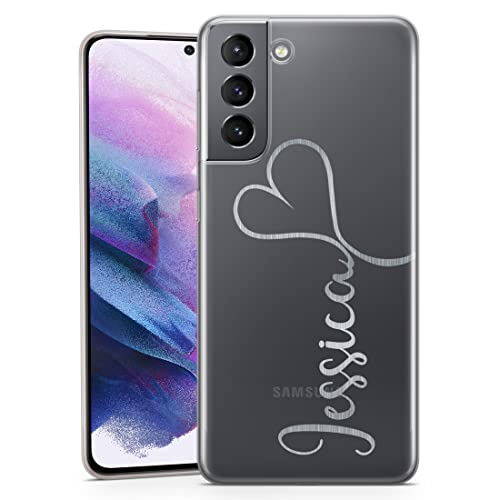 TULLUN Personalisierte Handyhülle für Samsung Galaxy J7 (2017) - Klare Soft Gel Benutzerdefinierte Groß Name & Herz Design Buchstabe Initialen Text Idea Stil - Silbermuster von TULLUN
