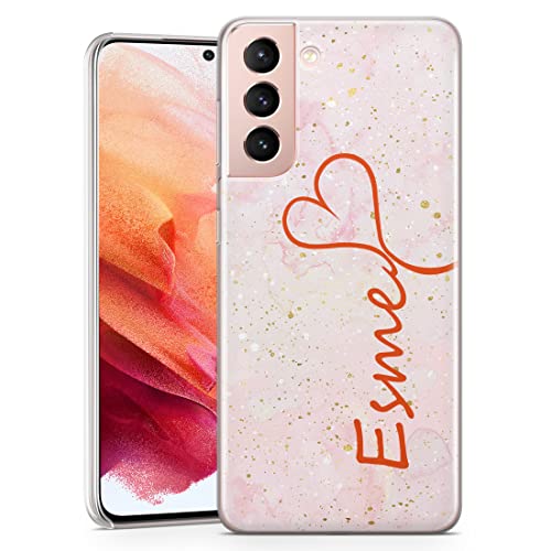 TULLUN Personalisierte Handyhülle für Samsung Galaxy S20 Plus - Klare Hartplastik Benutzerdefinierte Marmor Name & Herz Name Buchstabe Initialen Name Text - Rosa Aquarell Marmor von TULLUN