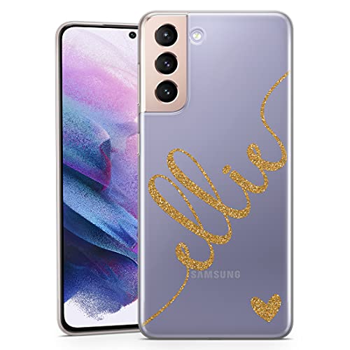 TULLUN Personalisierte Handyhülle für Samsung Galaxy S23 - Klare Soft Gel Benutzerdefinierte Herz und Diagonale Name Design Buchstabe Initialen Text Stil - Gold von TULLUN