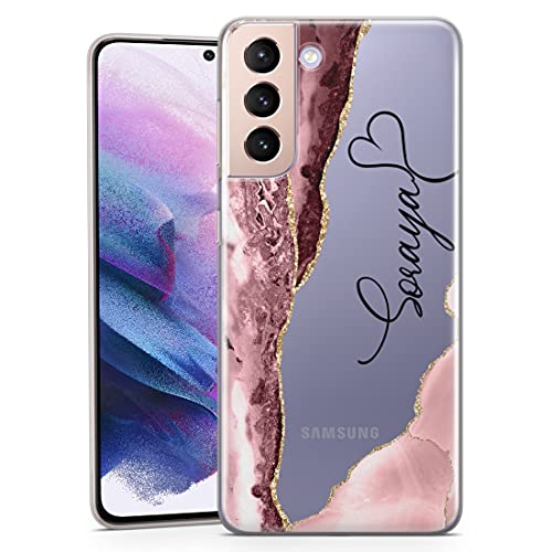 TULLUN Personalisierte Handyhülle für Samsung Galaxy S24 FE - Klare Soft Gel Benutzerdefinierte Swash Pink Gold Marmor Design Buchstabe Initialen Name Text Stil - Vertikaler Name TULLUN Personalisierte Handyhülle für Samsung Galaxy S24 FE - Klare Soft Gel Benutzerdefinierte Swash Pink Gold Marmor Design Buchstabe Initialen Name Text Stil - Vertikaler Name von TULLUN