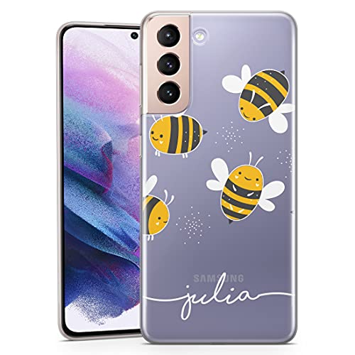 TULLUN Personalisierte Handyhülle für Samsung Galaxy S25 Ultra - Klare Soft Gel Benutzerdefinierte Bienen Design Stil Buchstabe Initialen Name Text Sommerstimmung Stil - Unterer Name von TULLUN