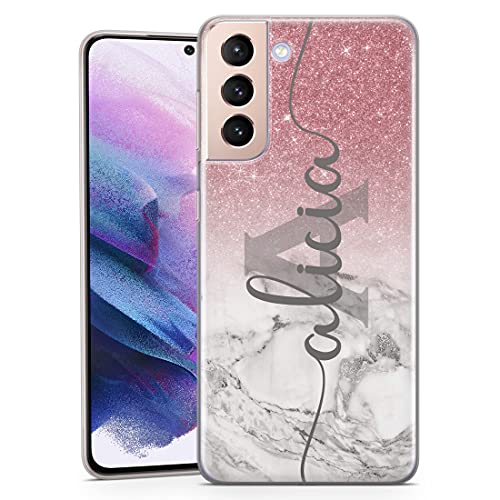 TULLUN Personalisierte Handyhülle für Samsung Galaxy S7 Edge - Klare Soft Gel Benutzerdefinierte Champagner Roségold&Ombre Glitzern Wirkung Design Name Text - Name&Initialen von TULLUN