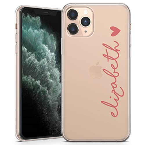 TULLUN Personalisierte Handyhülle für iPhone 11 - Klare Soft Gel Benutzerdefinierte Vertikal Name & Heart Text Buchstabe Initialen Stil - Rosa Name & Herz von TULLUN