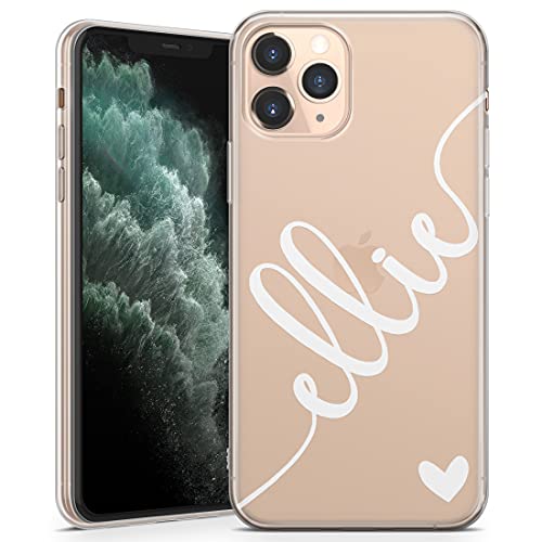 TULLUN Personalisierte Handyhülle für iPhone 12/12 Pro - Klare Soft Gel Benutzerdefinierte Farbe Herz und Diagonale Name Buchstabe Initialen Name Text - Weiß von TULLUN