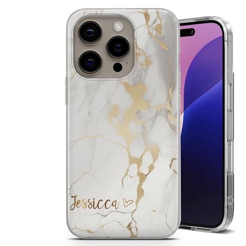 TULLUN Personalisierte Handyhülle für iPhone 12/12 Pro - Klare Soft Gel mit individuellem Druck, stilvollem Marmor-Design Ihrem eigenen Name Text - Herz TULLUN Personalisierte Handyhülle für iPhone 12/12 Pro - Klare Soft Gel mit individuellem Druck, stilvollem Marmor-Design Ihrem eigenen Name Text - Herz von TULLUN