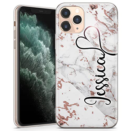 TULLUN Personalisierte Handyhülle für iPhone 13 - Klare Soft Gel Benutzerdefinierte Stil Roségold Marmor ET Design Buchstabe Initialen Name Text - Herz Name von TULLUN