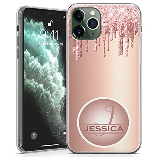 TULLUN Personalisierte Handyhülle für iPhone 13 Mini - Klare Soft Gel Benutzerdefinierte Roségold Tropfender Glitzer Design Buchstabe Initialen Name Text - Gold von TULLUN