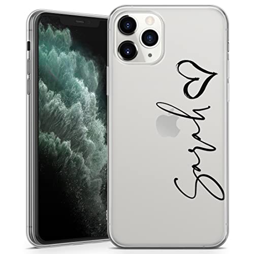 TULLUN Personalisierte Handyhülle für iPhone 14 - Klare Soft Gel Benutzerdefinierte Herz Name Buchstabe Initialen Text - Schwarz Vertikal Name&Herz von TULLUN