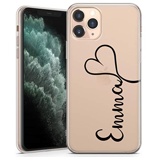 TULLUN Personalisierte Handyhülle für iPhone 15 - Klare Soft Gel Benutzerdefinierte Liebesherz DesignTransparenter Name & Herz Buchstabe Initialen Name - Schwarz von TULLUN
