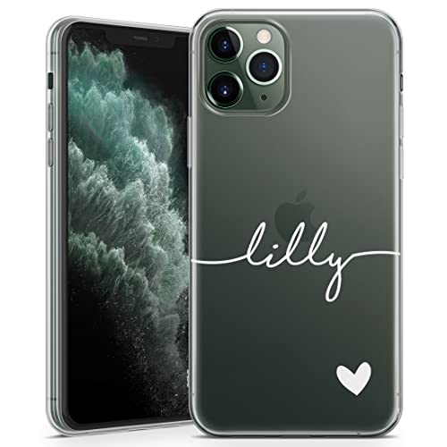 TULLUN Personalisierte Handyhülle für iPhone 15 Pro Max - Klare Soft Gel Benutzerdefinierte Farbe Name & Herz Design Unten Name Buchstabe Initialen Stil - Weißer Name & Herz von TULLUN