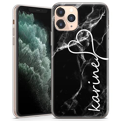 TULLUN Personalisierte Handyhülle für iPhone 6 Plus / 6s Plus - Klare Soft Gel Benutzerdefinierte Marmor Name & Herz Minimalismus Design Buchstabe Initialen Name - Schwarz Marmor von TULLUN