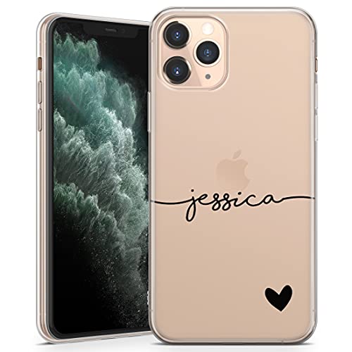 TULLUN Personalisierte Handyhülle für iPhone Xr - Klare Soft Gel Benutzerdefinierte Farbe Name & Herz Design Unten Name Buchstabe Initialen Stil - Schwarzer Name & Herz von TULLUN
