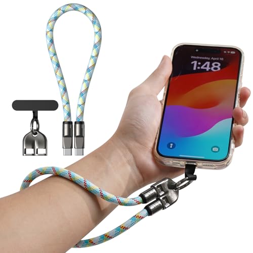 TUNKIA Handykette Ladekabel 2 in 1, Ladekabel für Handy Lanyard, PD 240W Typ C Kabel für Handykette Universal, USB C Kabel USB C Schnellladekabel Handyband (Blau, 0.3m) von TUNKIA