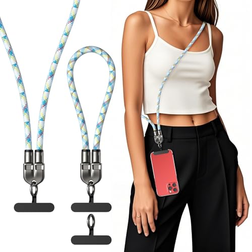 TUNKIA Handykette Ladekabel 2 in 1, Ladekabel für Handy Lanyard, PD 240W Typ C Kabel für Handykette Universal, USB C Kabel USB C Schnellladekabel Handyband (Blau, 0.3m+1.2m) von TUNKIA