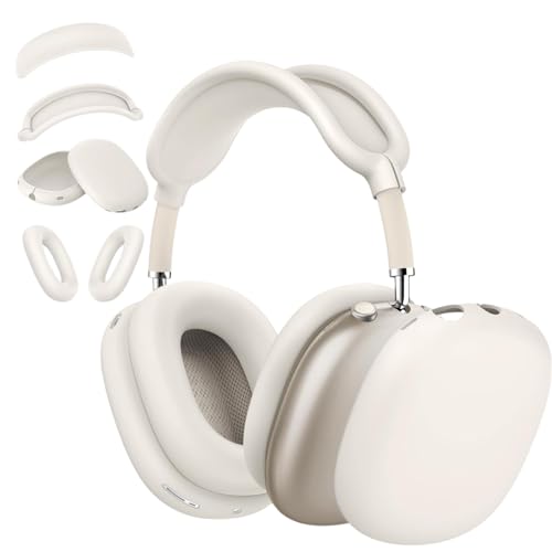 4 in 1 Silikonhülle für AirPods Max Kopfhörer, Anti-Kratz-Ohrpolster/Ohrmuscheln/Stirnband/Max Kopfband-Pad für AirPod Max, Zubehör Silikon-Schutz für Apple AirPods Max (Starlight) von TUNYINSH