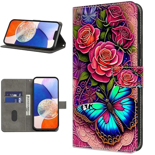 TUOLISG Lederhülle für Samsung Galaxy A52 4G/5G/A52S 5G Hülle,PU Leder Klappbare Klapphülle Stoßfest Magnetische [Standfunktion] [Kartenfächern] Handyhülle für Samsung A52-Bunt Schmetterling von TUOLISG