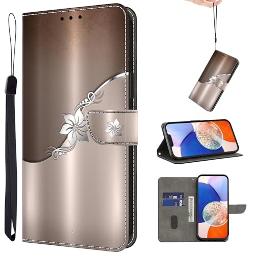 TUOLISG Handyhülle für Xiaomi Redmi Note 10 5G Hülle,Leder Flip Klappbare Stoßfeste [Premium PU Leder][Standfunktion][Kartenfächern] Schutzhülle Klapphülle für Redmi Note 10 5G -Silberne Blume von TUOLISG