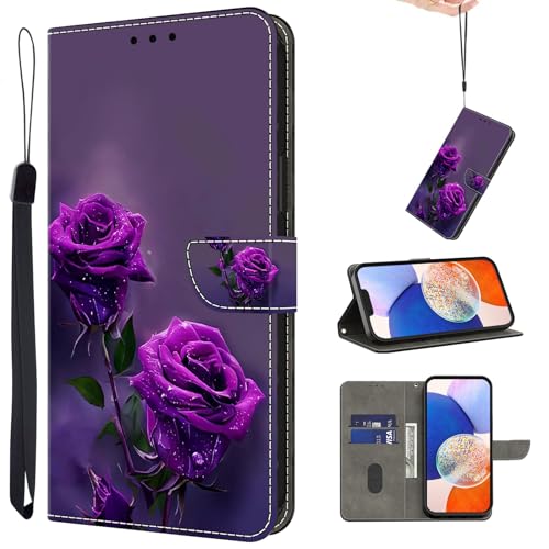 TUOLISG Handyhülle für Xiaomi Redmi Note 13 Pro Plus Hülle,PU Leder Flip Wallet Case Schutzhülle mit Kartenfächer und Standfunktion für Xiaomi Redmi Note 13 Pro Plus -Lila Rose von TUOLISG