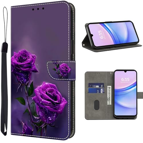 TUOLISG Handyhülle für Xiaomi Redmi Note 14 Pro/Pro Plus＋ 5G Hülle,Schutzhülle Redmi Note 14 Pro 5G PU Leder Flip Case Kartenfach Standfunktion Klapphülle für Redmi Note 14 Pro＋-Lila Rose von TUOLISG