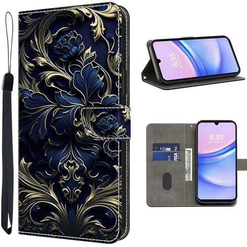 TUOLISG Handyhülle für Samsung Galaxy A16 5G Hülle, PU Leder [Magnetverschluss][Standfunktion][Kartenfächern] Schutzhülle Flip Case Stoßfeste Klapphülle Samsung Galaxy A16 -Blaue Blume von TUOLISG