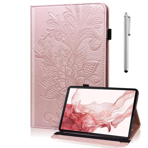 TUOLISG Hülle für Amazon Fire HD 8 & 8 Plus(12./10.Generation,2024/2022/2020) mit Stifthalter,PU Leder Multi-Winkel Shockproof Tablet Cover Case für Fire HD 8 Kids & Kids Pro-Golden von TUOLISG