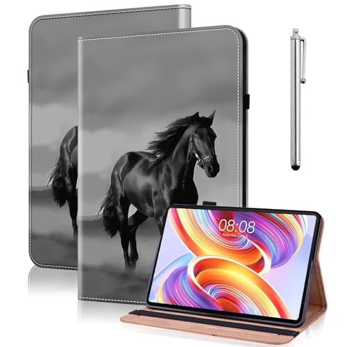 TUOLISG Hülle für Fire HD 8 & 8 Plus(12./10.Gen, 2024/2022/2020),Amazon Fire HD 8 Tablet Case, PU Leder Shockproof Faltbarer Schutzhülle mit Kartenschlitz für Fire HD 8 Kids Pro Tablet-Schwarzes Pferd von TUOLISG