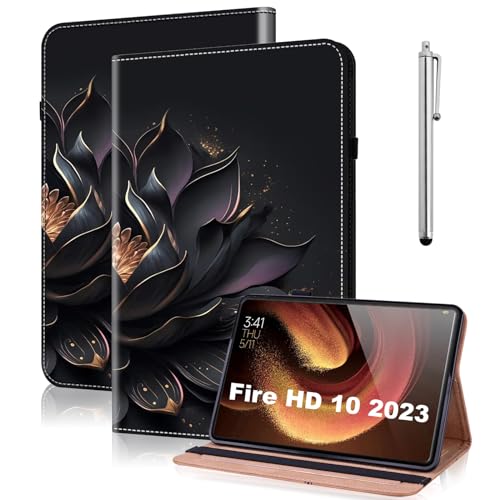 TUOLISG Hülle für Kindle Fire HD 10 & 10 Plus Tablet (13./11. Gen, 2023/2021) 10,1", PU Leder Schützhülle mit Auto Schlaf/Aufwach und Standfunktion - Lila Lotus von TUOLISG