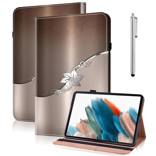 TUOLISG Hülle für Samsung Galaxy Tab A 10.1 2016 mit Stylus und Stifthalter,Schutzhülle Galaxy Tab A6 Multi-Winkel Ständer Flip Case Tablet für Samsung Tab A6 10.1 Zoll SM-T580 T585 -Silberne Blume von TUOLISG