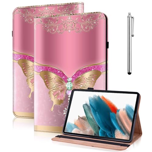 TUOLISG Hülle für Samsung Galaxy Tab A 10.1 2016 mit Stylus und Stifthalter,Schutzhülle Galaxy Tab A6 Ständer Flip Cover Case Tablet für Samsung Tab A6 10.1 Zoll SM-T580 T585 -Rosa Schmetterling von TUOLISG