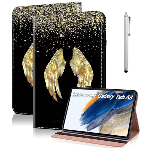 TUOLISG Hülle für Samsung Galaxy Tab A8 2022/2021 Folio Flip PU Leder Schutzhülle Galaxy Tab A8 10.5" Stifthalter Stand Wallet Cover Case Tablet Hülle SM-X200/ X205/ X207 -Goldene Flügel von TUOLISG