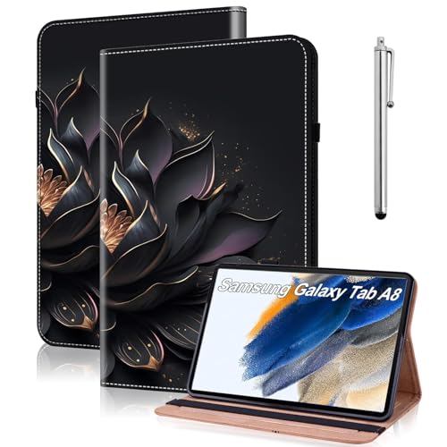 TUOLISG Hülle für Samsung Galaxy Tab A8 2022/2021 Folio Flip PU Leder Schutzhülle Galaxy Tab A8 10.5" Stifthalter Stand Wallet Cover Case Tablet Hülle SM-X200/ X205/ X207 -Lila Lotus von TUOLISG
