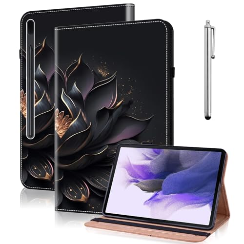 TUOLISG Hülle für Samsung Galaxy Tab S7 FE 12.4 5G,PU Leder Stand Folio Cover Multi-Winkel mit Stylus Stift,Schutzhülle für SM-T730/T736B -Lila Lotus von TUOLISG